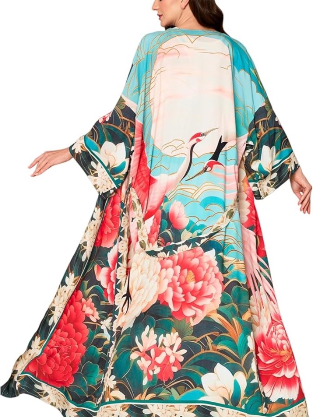 Bohemian Floral Peacock Oversized Resort Beach Maxi Kimono Beach coverup 🔥🔥 - Picture 4 of 4